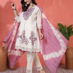 Kimayra Jacquard Knee Length Solid 3/4 Sleeves Round Neck Flared Kurta Suit Set