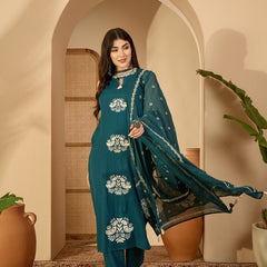 Kimayra Cotton Calf Length Printed Sleeveless Round Neck Straight Kurta Suit Set