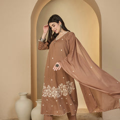 Kimayra Cotton Calf Length Solid 3/4 Sleeves V-Neck A-Line Kurta Suit Set