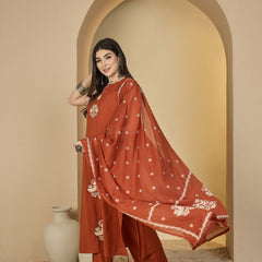 Kimayra Cotton Calf Length Printed Sleeveless Round Neck Straight Kurta Suit Set