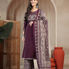 Kimayra Cotton Calf Length Solid 3/4 Sleeve Round Neck Straight Kurta Suit Set