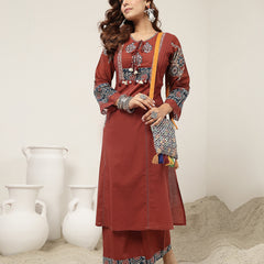 Kimayra Cotton Calf Length Solid 3/4 Sleeve Round Neck Straight Kurta Suit Set
