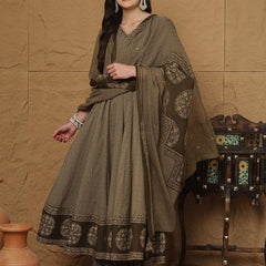 Kimayra Cotton Calf Length Printed 3/4 Sleeves V-Neck Anarkali Kurta Suit Set