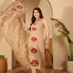 Kimayra Cotton Calf Length Printed Sleeveless Round Neck Straight Kurta Suit Set