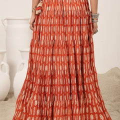 Kimayra Cotton Ankle Length Printed   Flared Skirt