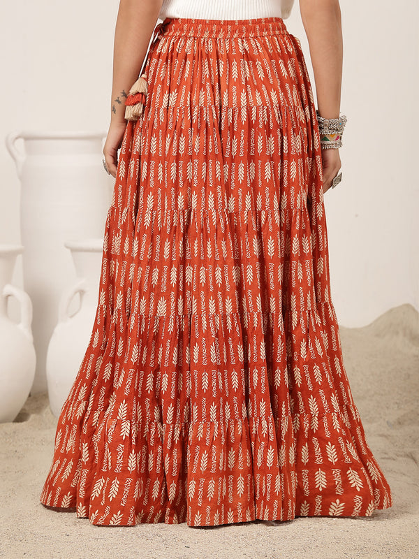 Kimayra Cotton Ankle Length Printed   Flared Skirt
