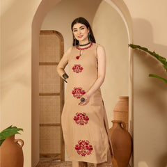 Kimayra Cotton Calf Length Printed Sleeveless Round Neck Straight Kurta Suit Set