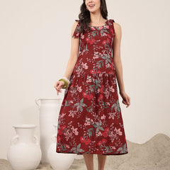 Kimayra Cotton Calf Length Printed Sleeveless Round Neck Flared Dress