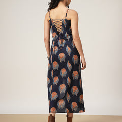 Kimayra Cotton Calf Length Printed Sleeveless Square Neck Straight Dress