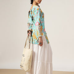 Kimayra Cotton Hip Length Printed Full Sleeve V-Neck Straight Top