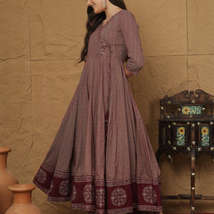Kimayra Cotton Calf Length Printed 3/4 Sleeves V-Neck Anarkali Kurta Suit Set