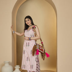 Kimayra Rayon Calf Length Printed Sleeveless Strappy Straight Kurta Suit Set