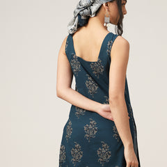 Kimayra Cotton Hip Length Printed Sleeveless Square Neck Straight Top