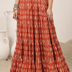 Kimayra Cotton Ankle Length Printed   Flared Skirt