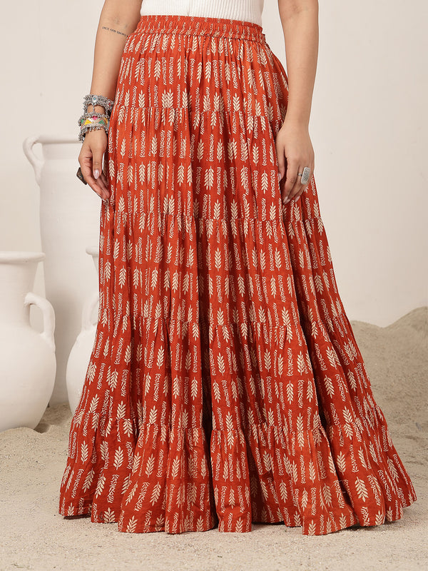 Kimayra Cotton Ankle Length Printed   Flared Skirt