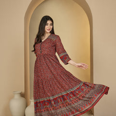 Kimayra Cotton Calf Length Printed 3/4 Sleeves V-Neck Anarkali Kurta