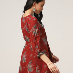 Kimayra Cotton Hip Length Printed 3/4 Sleeve V-Neck Flared Top