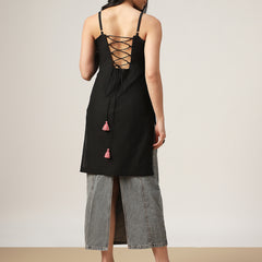 Kimayra Cotton Mid Length Printed Sleeveless Square Neck Straight Kurta