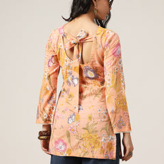 Kimayra Cotton Hip Length Printed Full Sleeve V-Neck Straight Top