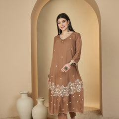 Kimayra Cotton Calf Length Solid 3/4 Sleeves V-Neck A-Line Kurta Suit Set