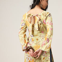 Kimayra Cotton Hip Length Printed Full Sleeve V-Neck Straight Top