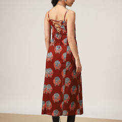 Kimayra Cotton Calf Length Printed Sleeveless Square Neck Straight Dress