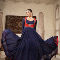 Kimayra Cotton Calf Length Printed Full Sleeves Round Neck Anarkali Kurta Suit Set