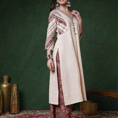 Kimayra Cotton Flex Calf Length Solid 3/4 Sleeves V-Neck Straight Kurta Suit Set