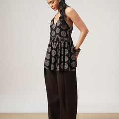 Kimayra Cotton Hip Length Printed Sleeveless V-Neck Flared Top