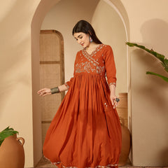 Kimayra Cotton Calf Length Solid 3/4 Sleeve V-Neck Anarkali Kurta Suit Set