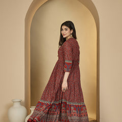 Kimayra Cotton Calf Length Printed 3/4 Sleeves V-Neck Anarkali Kurta