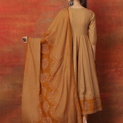 Kimayra Cotton Calf Length Printed 3/4 Sleeves V-Neck Anarkali Kurta Suit Set
