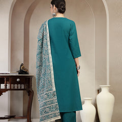 Kimayra Cotton Calf Length Solid 3/4 Sleeve V Neck A Line Kurta