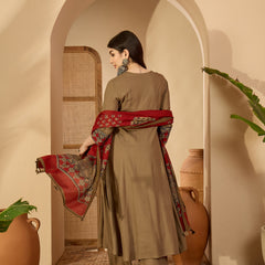 Kimayra Rayon Calf Length Solid 3/4 Sleeve V-Neck Flared Kurta Suit Set
