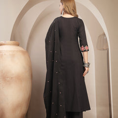 Kimayra Cotton Calf Length Solid 3/4 Sleeve V-Neck Flared Kurta Suit Set