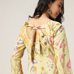 Kimayra Cotton Hip Length Printed Full Sleeve V-Neck Straight Top