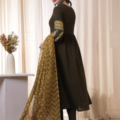 Kimayra Rayon Calf Length Solid 3/4 Sleeves V Neck Flared Kurta Suit Set