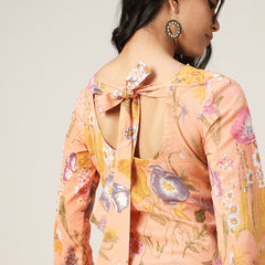 Kimayra Cotton Hip Length Printed Full Sleeve V-Neck Straight Top