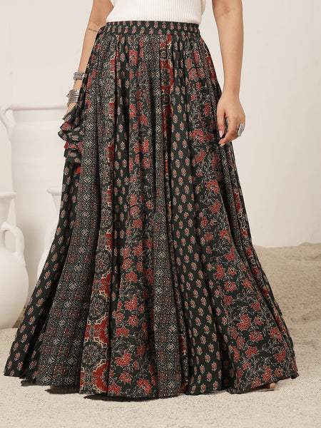 Kimayra Cotton Ankle Length Printed   Flared Skirt