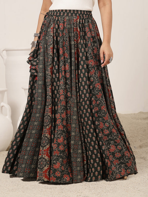 Kimayra Cotton Ankle Length Printed   Flared Skirt