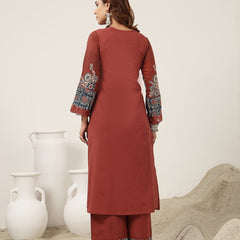 Kimayra Cotton Calf Length Solid 3/4 Sleeve Round Neck Straight Kurta Suit Set