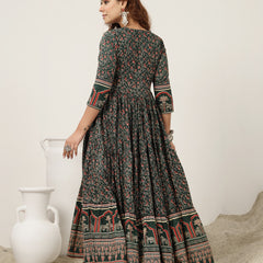 Kimayra Cotton Calf Length Printed 3/4 Sleeves V-Neck Anarkali Kurta