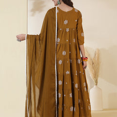 Kimayra Cotton Calf Length Printed 3/4 Sleeves Round Neck Anarkali Kurta Suit Set