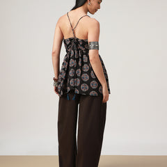 Kimayra Cotton Hip Length Printed Sleeveless V-Neck Flared Top