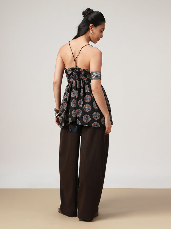 Kimayra Cotton Hip Length Printed Sleeveless V-Neck Flared Top