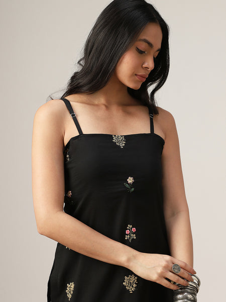 Kimayra Cotton Mid Length Printed Sleeveless Square Neck Straight Kurta