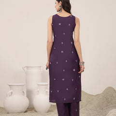 Kimayra Cotton Calf Length Solid Sleeveless Round Neck Straight Kurta Suit Set