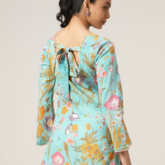 Kimayra Cotton Hip Length Printed Full Sleeve V-Neck Straight Top