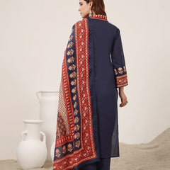 Kimayra Cotton Calf Length Solid 3/4 Sleeve V-Neck Flared Kurta Suit Set