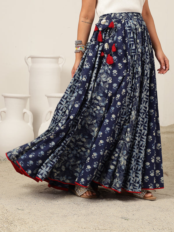 Kimayra Cotton Ankle Length Printed   Flared Skirt